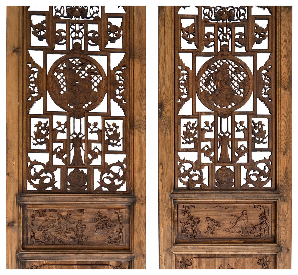 4 Vintage Chinese Eight Immortal Theme Wood Tall Panel Screen Divider cs6973S