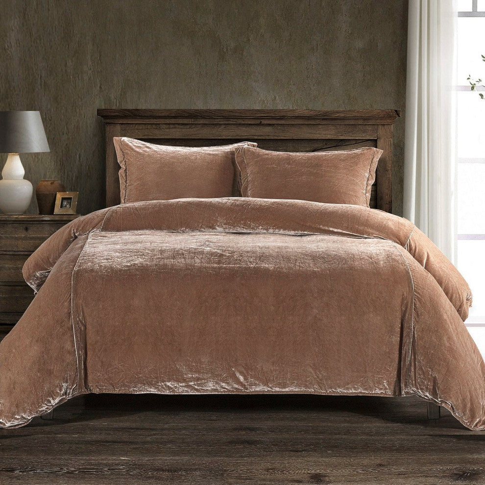 Stella Faux Silk Velvet Duvet Cover Set, 3PC, Dusty Rose, King