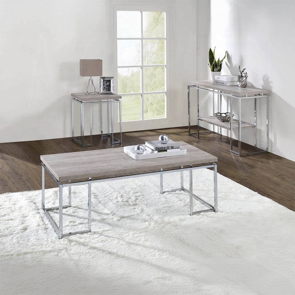 Chafik End Table, Natural Oak and Chrome