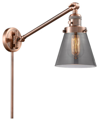 Small Cone 1-Light LED Swing Arm Light, Antique Copper, Glass: Smoked