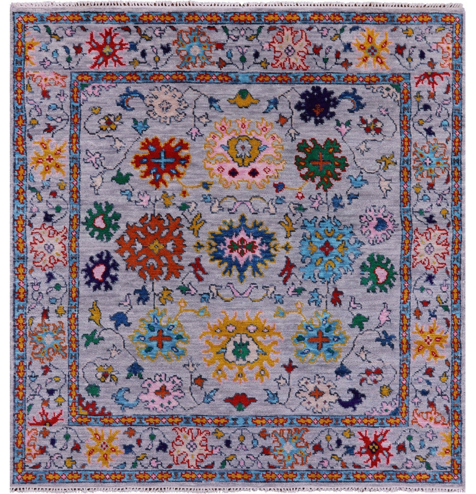 6' Square Turkish Oushak Hand Knotted Wool Rug - Q13399