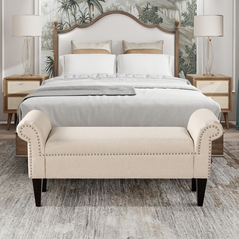 Kathy Roll Arm Entryway Accent Bench, Sky Neutral Beige Polyester