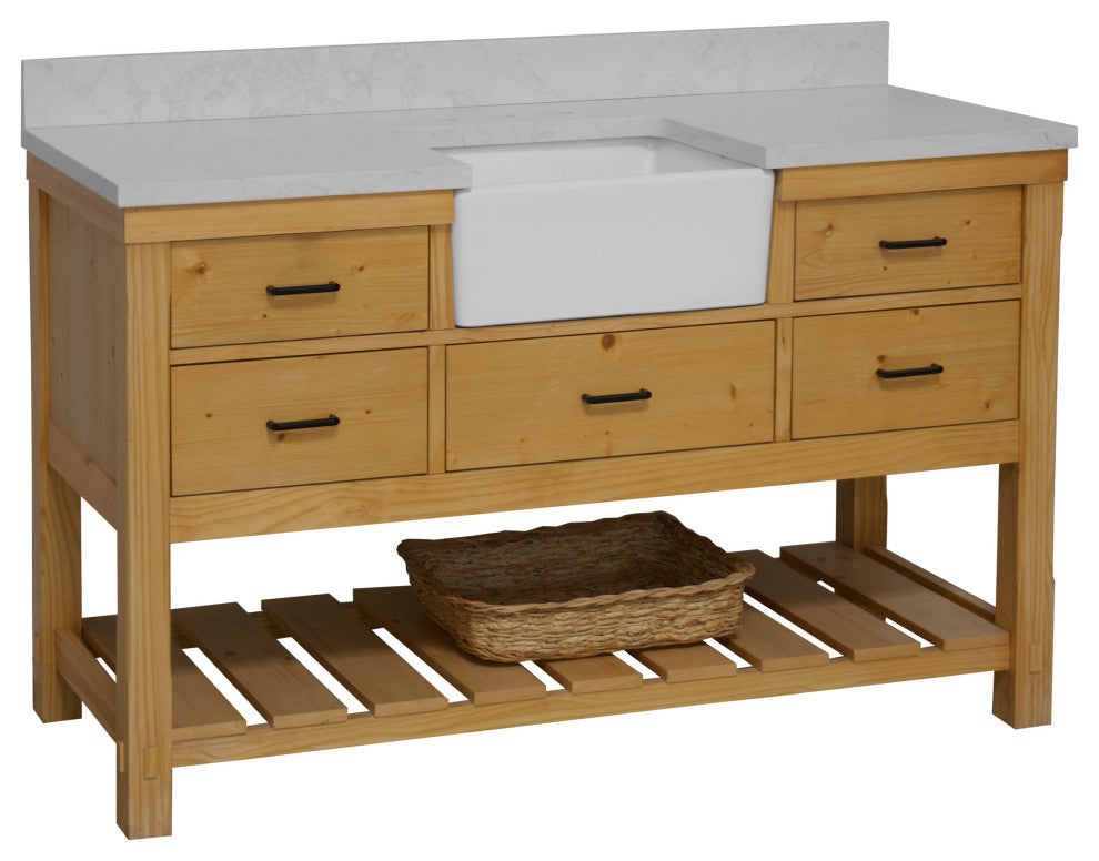 Charlotte 60" Bathroom Vanity, Drift Wood, Engineered Carrara, Single