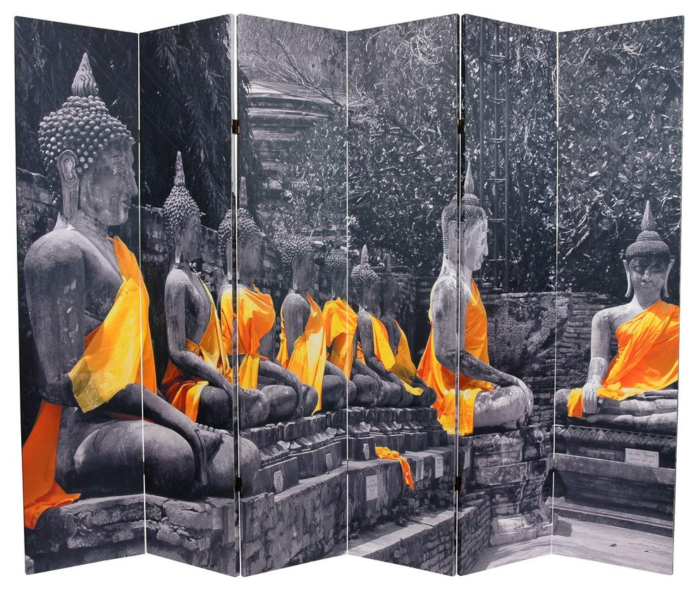 6' Tall Double Sided Golden Buddhas Room Divider