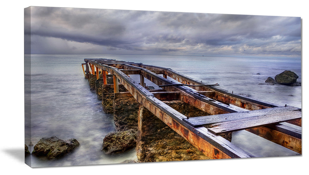 "Old Rusty Pier in Cloudy Day" Seashore Photo Wall Art, 40"x20"