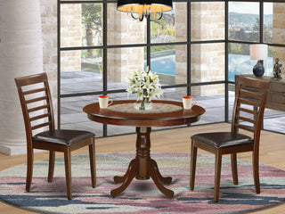 3 Pc Set With A Round Dinette Table And 2 Leather Dinette Chairs, Mahogany