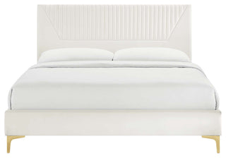 Yasmine Channel Tufted Performance Velvet Twin Platform Bed, White