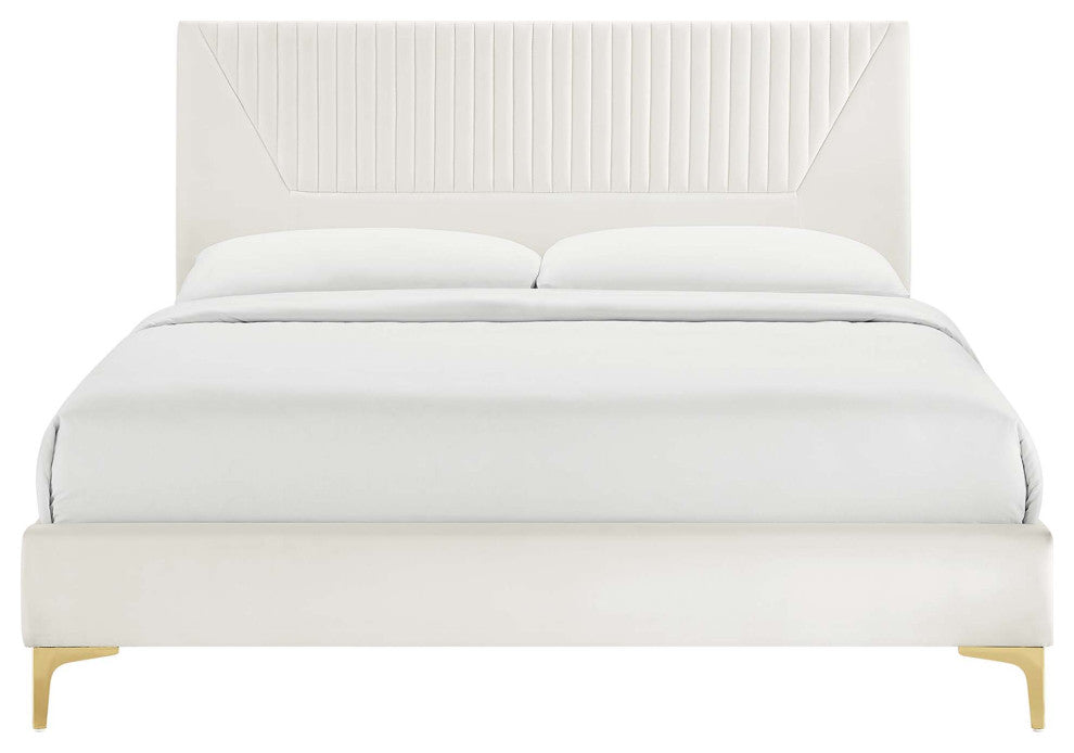 Yasmine Channel Tufted Performance Velvet Twin Platform Bed, White