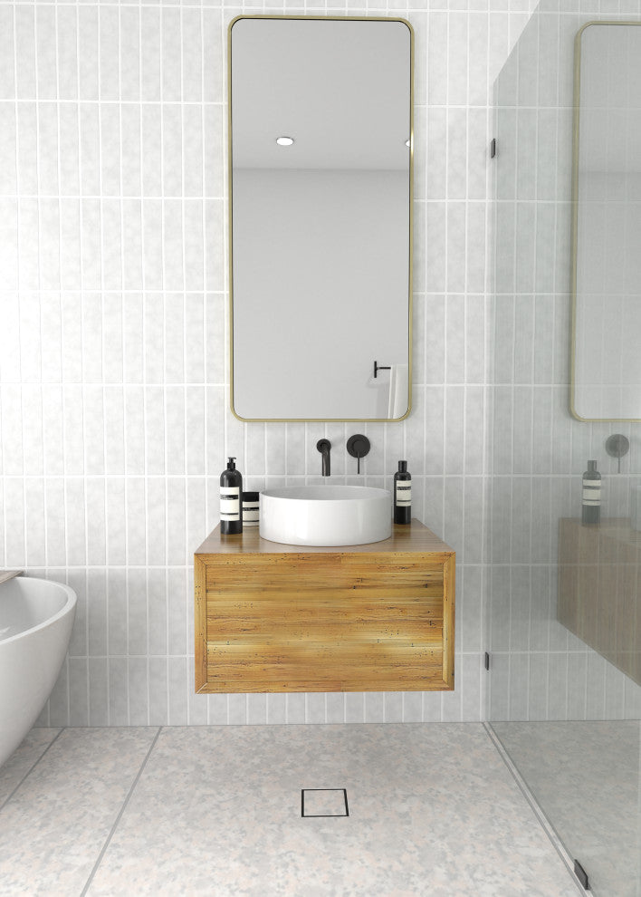 22" W X 48" H Radius Corner Stainless Steel Framed Mirror, Satin Brass
