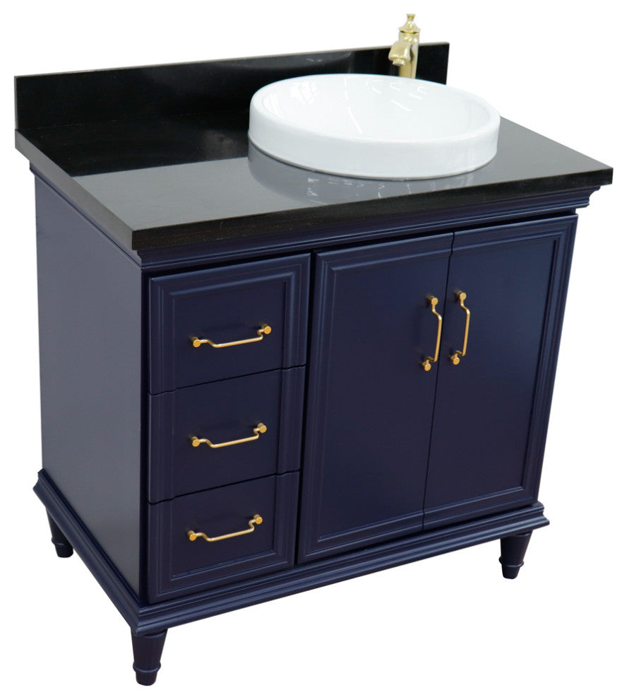 37" Single Vanity, Blue Finish With Black Galaxy