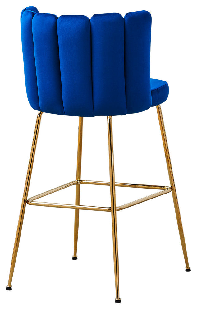 Nolan Contemporary 30" Bar Stool, Set of 2, Navy Blue Velvet