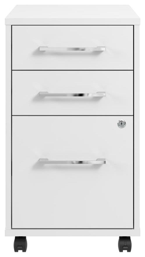 Hustle 3 Drawer Mobile File Cabinet in White - Engineered Wood