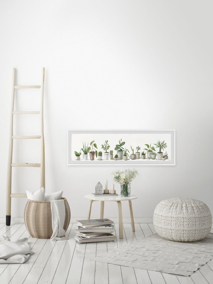 "Potted Green Succulents" Framed Painting Print, 30x10