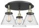 Cone-3 Light 20" Flush Mount-Black Antique Brass, Seedy Glass Shade