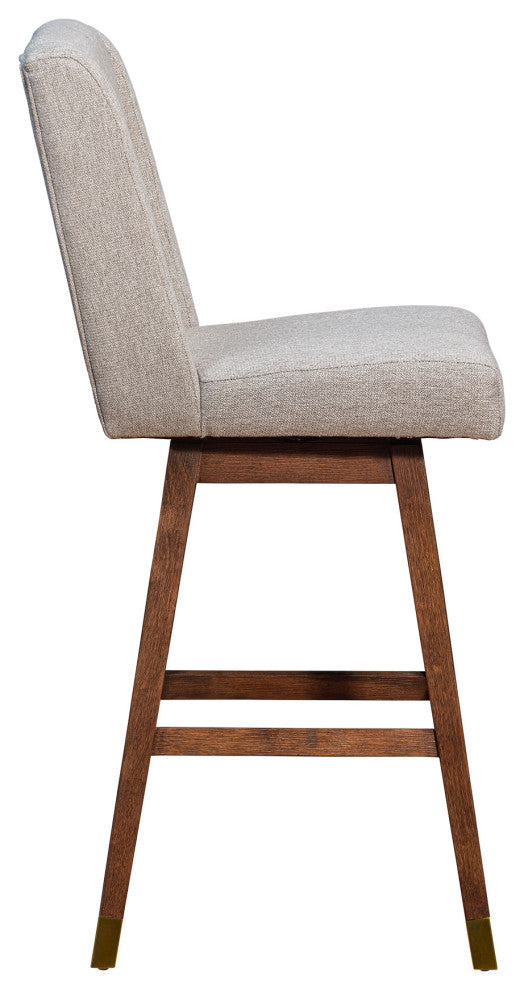 Stancoste Swivel Bar Stool in Brown Oak Wood Finish with Taupe Fabric