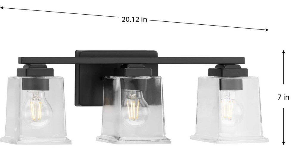 Gilmour Collection 3-Light Matte Black Clear Glass Bath Vanity Light