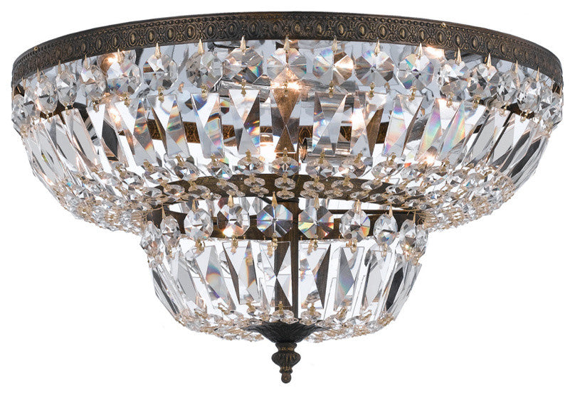 Richmond 4-Light Flush Mount, English Bronze, Clear Hand-Cut Crystals
