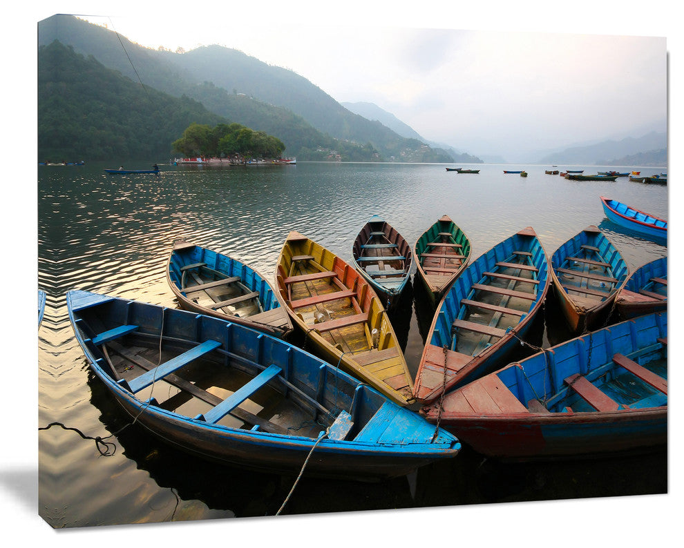 Beautiful Boats in Phewa Lake, Boat Canvas Art Print, 20"x12"