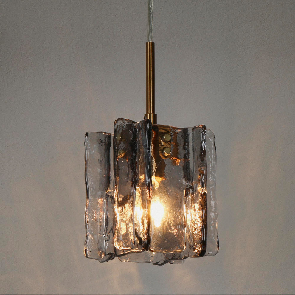 LNC Tucana Polished Gold Matte Black Modern Pendant Light, Textured Glass, 1 Light