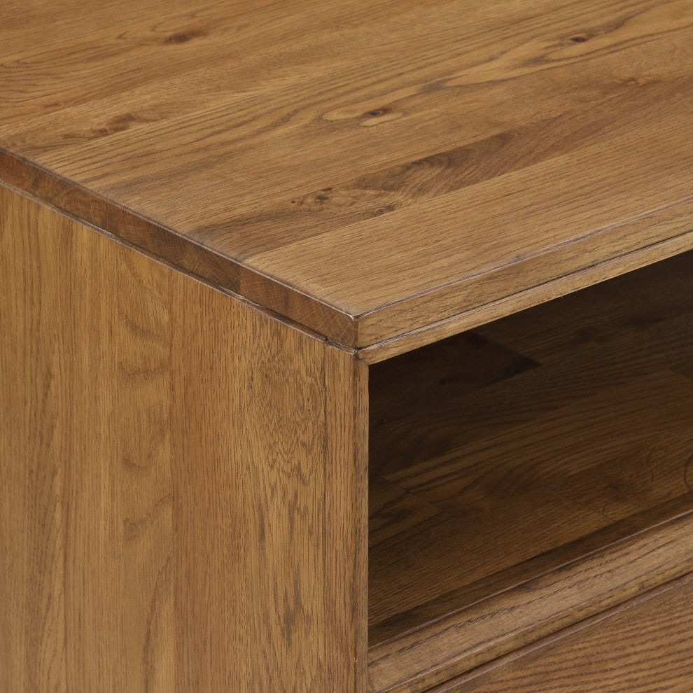 Aldo 4 Drawer Dresser in Brown Oak Wood with Black Metal Legs