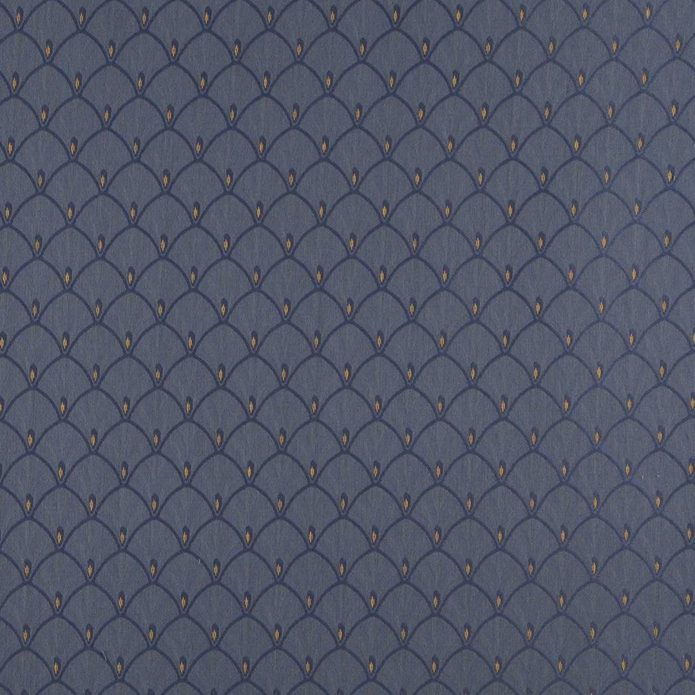 Blue And Gold Fan Jacquard Woven Upholstery Fabric By The Yard