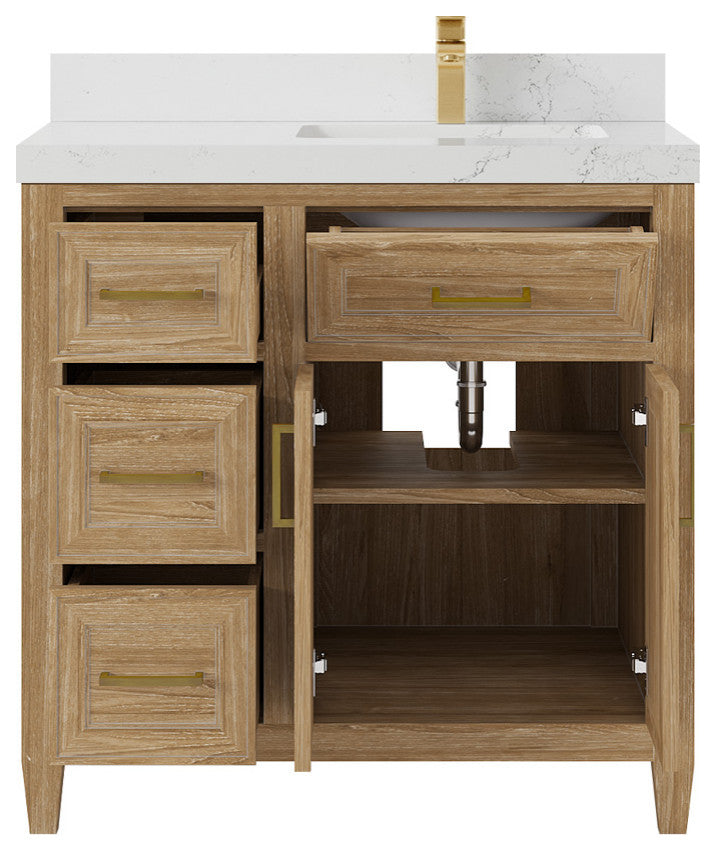 Santa Monica 36 Right Offset  Bath Vanity in Whitewashed Teak 2" Empira Quartz