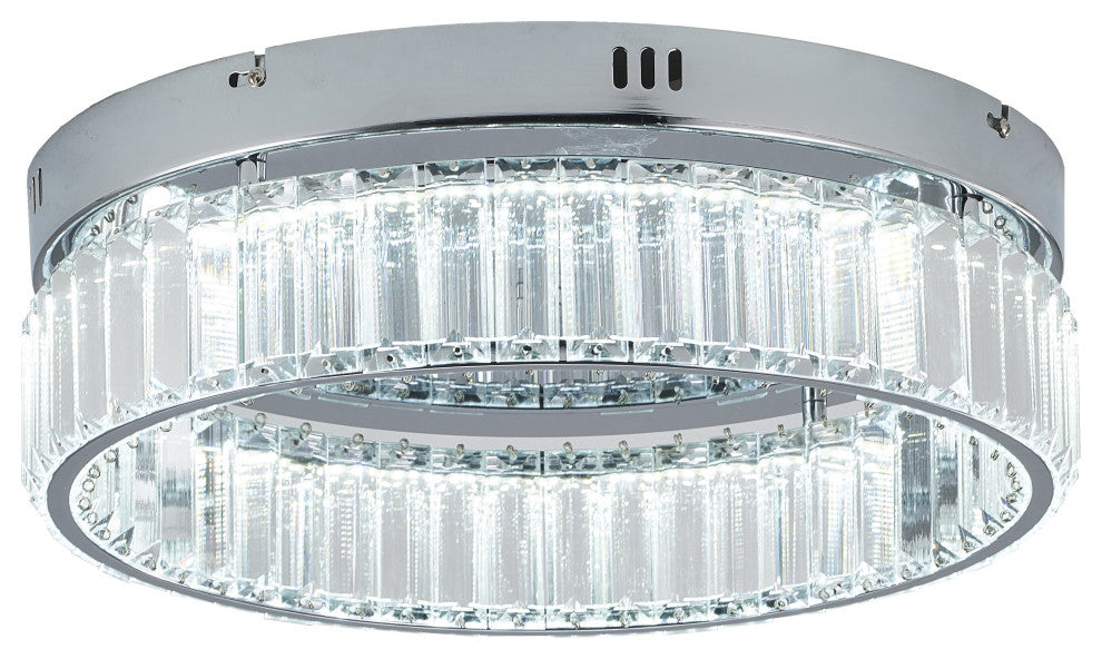 1-Light Chrome Dimmable LED Flush Mount With Clear Crystals