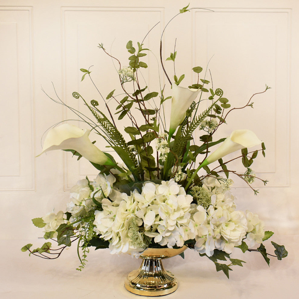 White Silk Hydrangea and Calla Lily Arrangement
