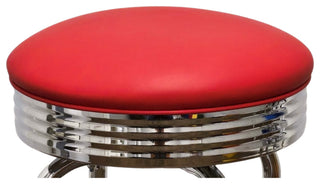 Retro Home Double Ring Chrome Pan Swivel 30" Bar Stool, Red