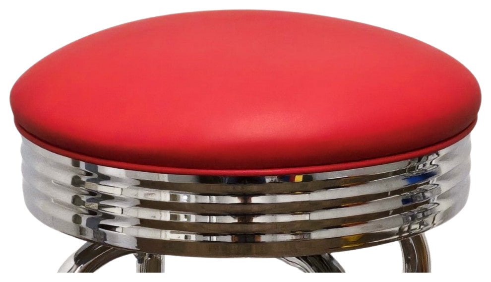Retro Home Double Ring Chrome Pan Swivel 30" Bar Stool, Red