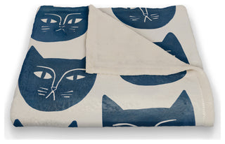 Blue Cat Face Pattern 50"x60" Coral Fleece Blanket