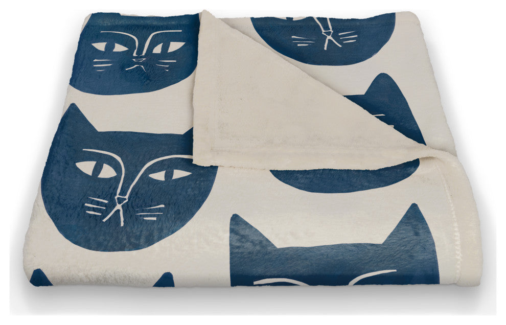 Blue Cat Face Pattern 50"x60" Coral Fleece Blanket