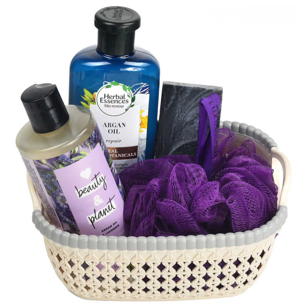 Rattan Plastic Weave Storage Bin, Beige, Large, 3-Pack