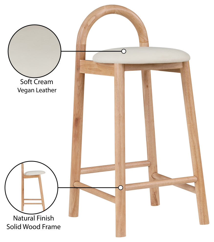 Meridian Furniture Calvin Vegan Leather Stool, Cream, Natural Finish