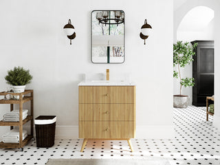 Pasadena 30 Single Sink Bath Vanity in Light Natural Teak 1.5" Empira Quartz