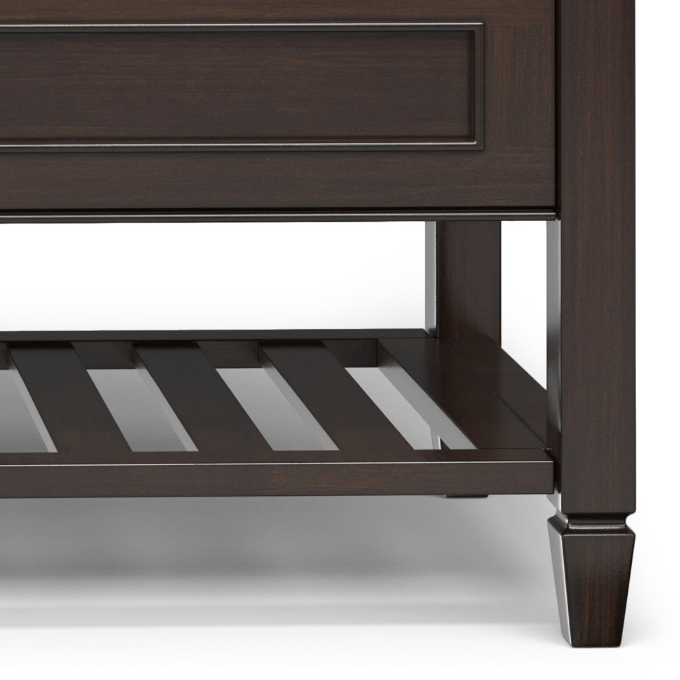 Connaught Solid Wood Entryway Storage Bench With Shelf, Chestnut Brown
