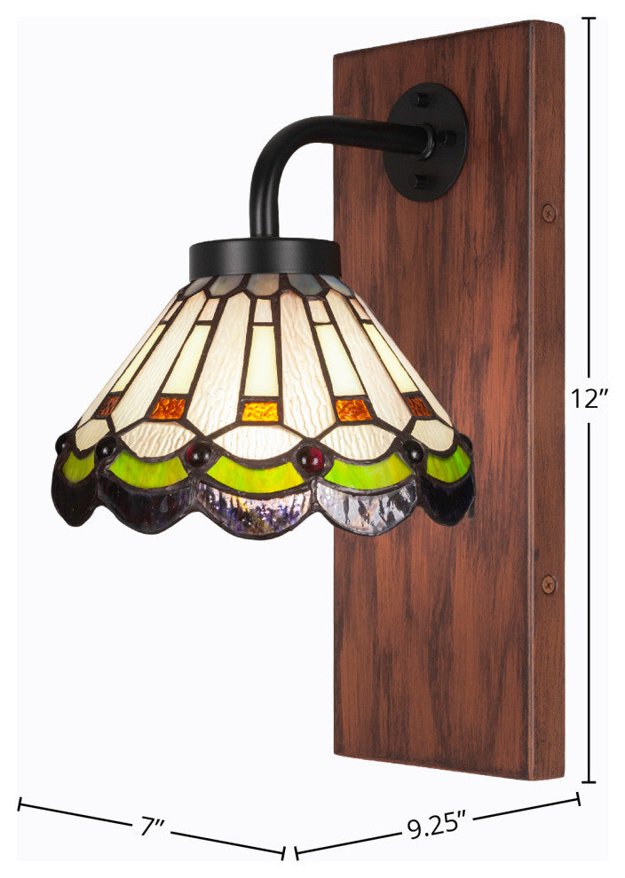 Oxbridge 1-Light Wall Sconce, Matte Black & Painted Wood-look Metal/Cyprus Art