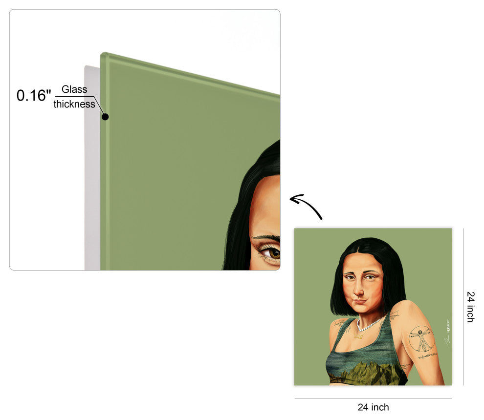"Hip Mona Lisa" Frameless Reverse Printed Tempered Art Glass Wall Art