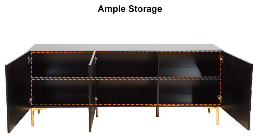 Modern 70.9" Black Buffert Sideboard Table with Gold Legs & 3 Doors, Black