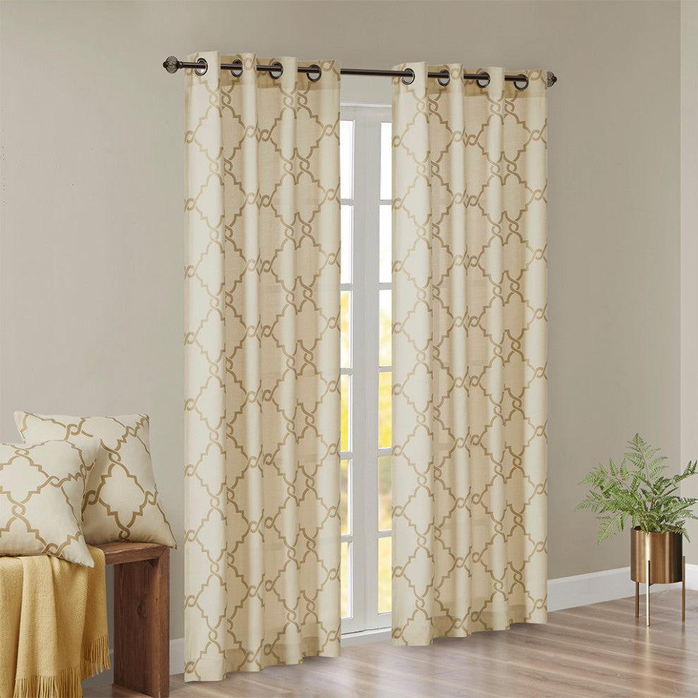 Madison Park Saratoga Fretwork Print Grommet Top Window Curtain Panel