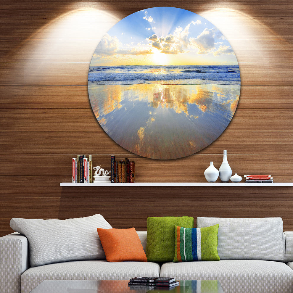 Blue Sky And Clouds Mirrored In Sea, Seascape Round Wall Art, 11"