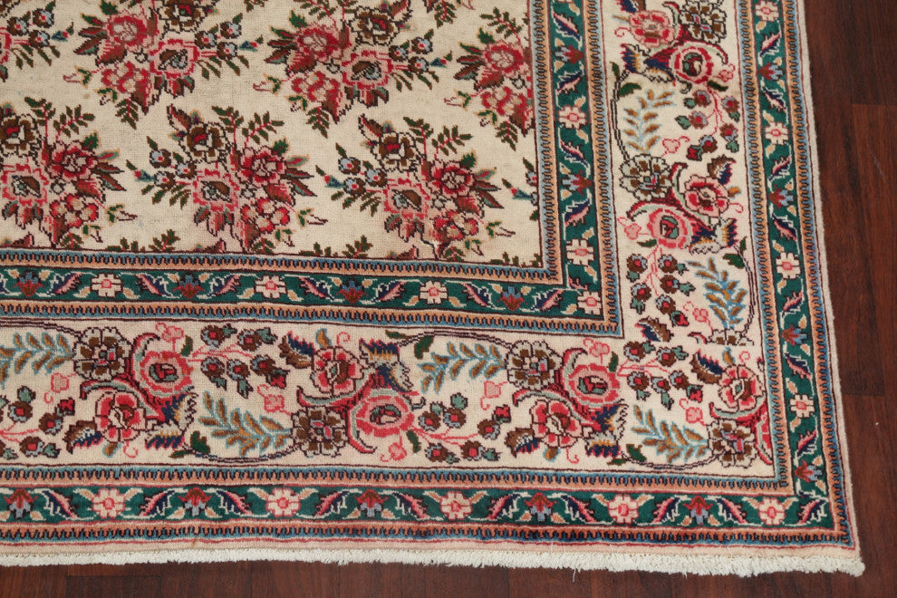 Consigned, Traditional Vintage Oriental Handmade Persian Area Rug, Beige, 10x12