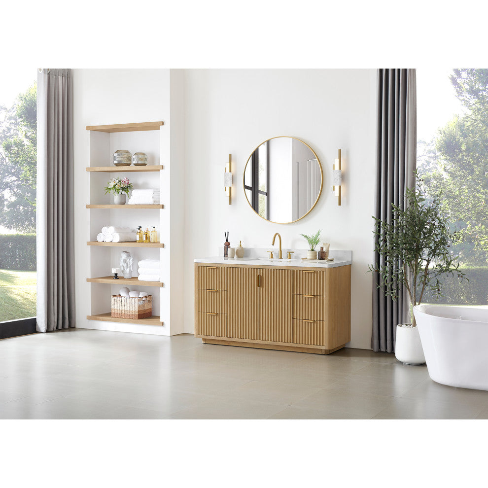Cadiz Bath Vanity, Composite Stone Top, Washed Ash Grey, 60" Single Sink, No Mirror