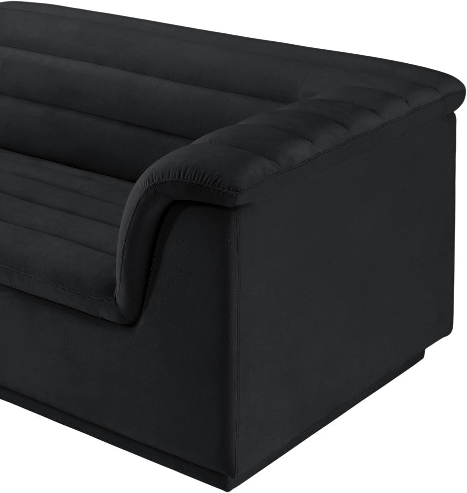 Cascade Upholstered Modular Sofa, Black, Velvet, Straight Sofa