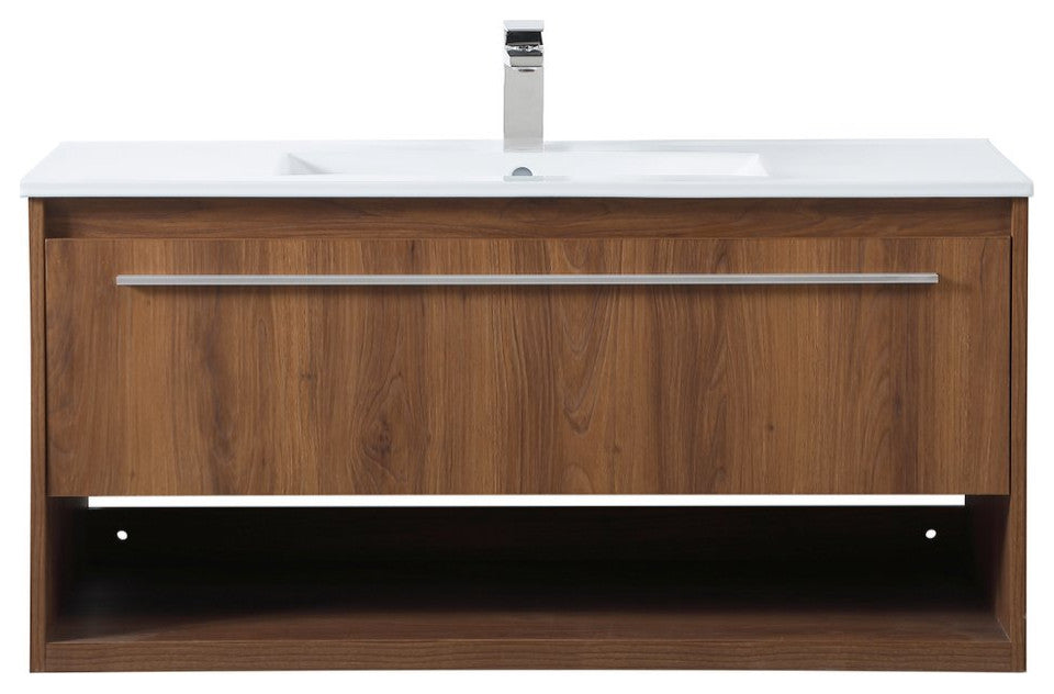 40" Single Bathroom Floating Vanity, Walnut Brown