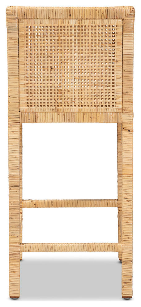 Sofia Modern and Contemporary Natural Finished Wood and Rattan Counter Stool