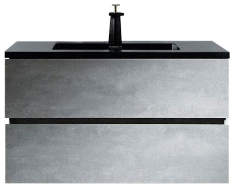 Venice Gray Single Bathroom Vanity, 36", Vanity, Black Sink, Mirror