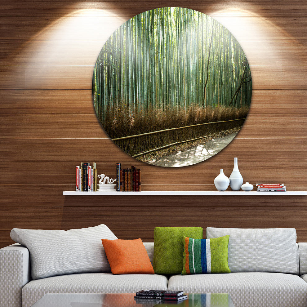 Beautiful View Of Bamboo Forest, Forest Round Metal Wall Art, 11"