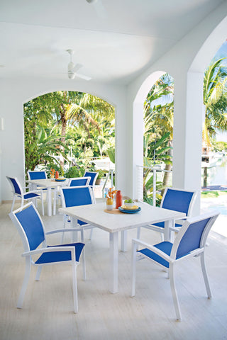 Kendall Sling Stackable Outdoor Dining Chair, Cobalt/Snow