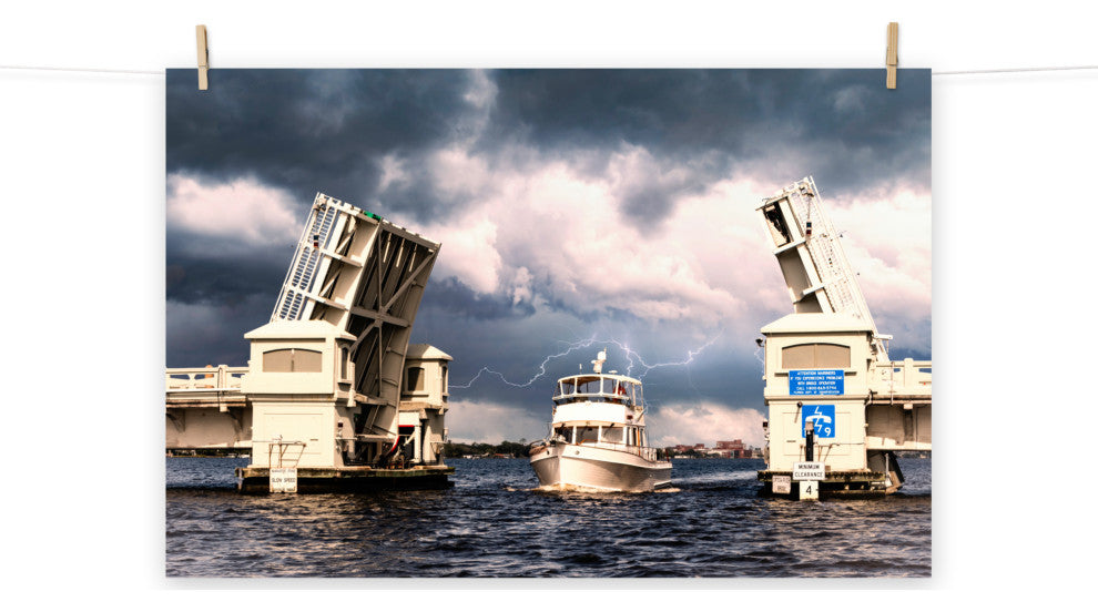 Beach Art Wall: Stormy Drawbridge Boat Landscape Photo Unframed, 16" X 20"